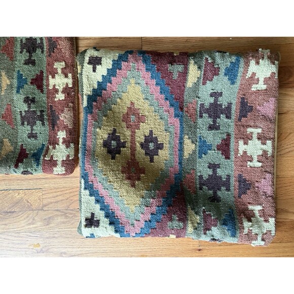Indian 2 Set Wool Jute Kilim  Pillow Cushion Cover Decor Sofa Chair Boho - Picture 2 of 7